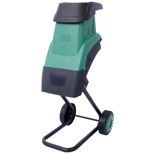 15Amp  Electric Wood Chipper/Shredder with Wheels Electric Garden Shredder Portable Chipping Width Collection Bag, Double Sided Blade System, Auto Shut-Off Green