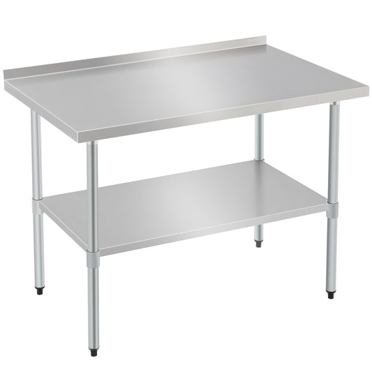 Profeeshaw Stainless Steel Prep & Work Table, 30x48 Inches, with Backsplash and Adjustable Undershelf, Heavy-Duty for Commercial Kitchens, Restaurants, Hotels, and Garages