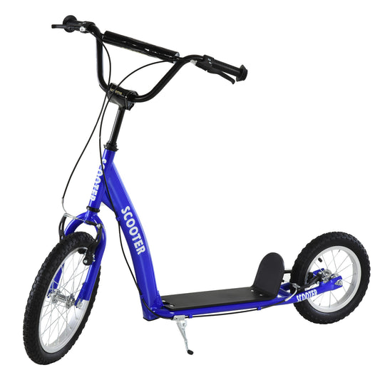 Youth Scooter Kick Scooter for Kids 5+ with Adjustable Handlebar 16' Front and 12' Rear Dual Brakes Inflatable Wheels, Blue