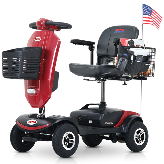 Outdoor compact mobility scooter with windshield ,300W Motor, Travel - Long Range Power Extended Battery with Cup holders , Storage Bag, Rear Basket & USB charger port,RED