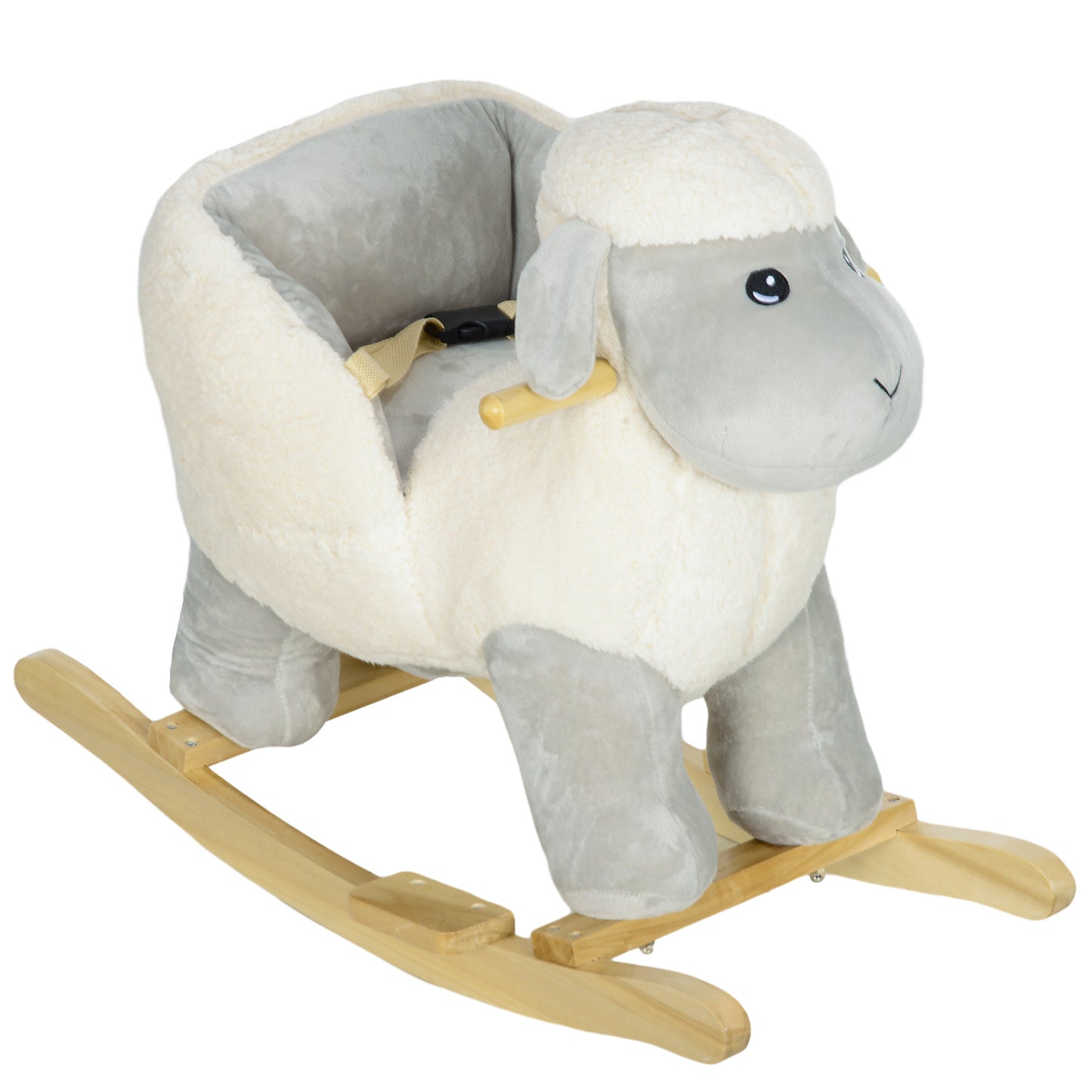 Baby Rocking Horse Sheep, Plush Lamb Rocker, Rocking Animal with Seat Belt, Sounds & Pedals for Kids 1-3 Years, Gray