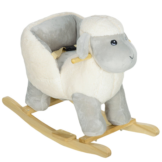 Baby Rocking Horse Sheep, Plush Lamb Rocker, Rocking Animal with Seat Belt, Sounds & Pedals for Kids 1-3 Years, Gray