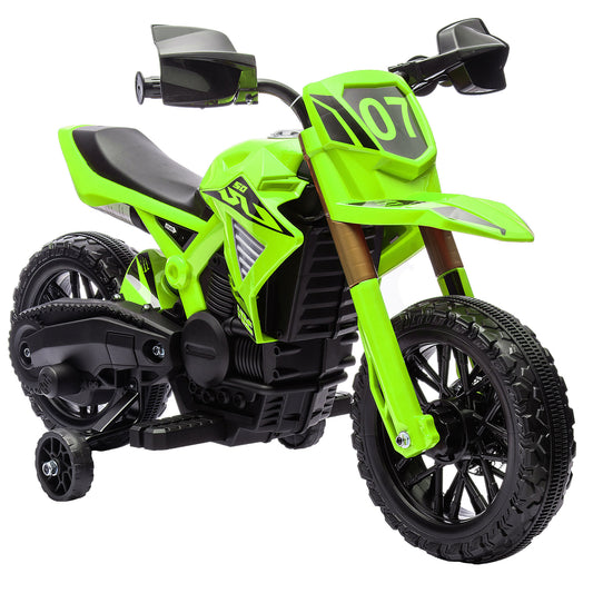 Motorcycle, 6V Battery Powered Dirt Bike with Training Wheels, Horn & Start Sound, Electric Motorcycle for Kids 3-8 Years, Green