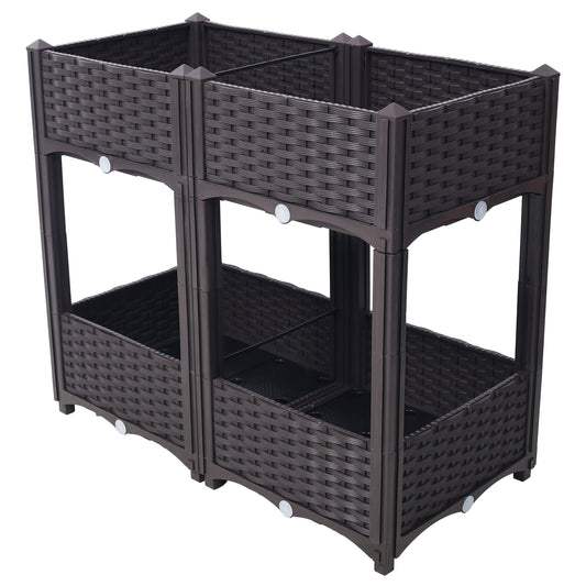 Planter Raised Beds - Elevated Planter Garden Box with Drainage Plug Raised Garden Beds for Vegetable/Flower/Herb Outdoor Standing Planter Beds Gardening Kit,Brown,31.5'x15.7'x27.7'