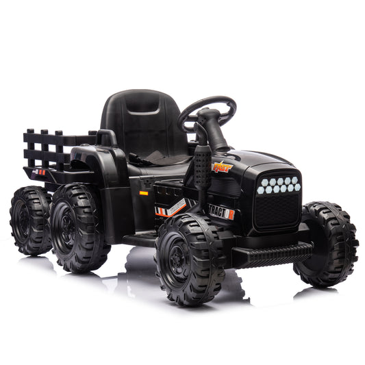 Ride on Tractor with Trailer,24V Battery Powered Electric Tractor Toy, 200w*2motor 1.86-4.97MPH/Remote Control,electric car for kids,Three speed adjustable,USB,MP3 ,Bluetooth,LED light, safety belt