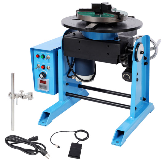 66LBS / 30KG Rotary Welding Positioner Turntable Table, 0-90° Heavy Duty Welding Positioner Manual Tilt Welding Table, 110V,with 3-Jaw Lathe Chuck & Welding Torch Stand Holder