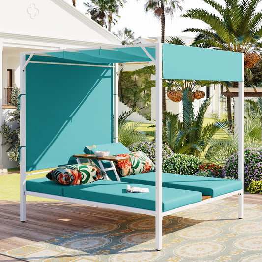 Outdoor Patio Sunbed Daybed with Cushions, Adjustable Seats