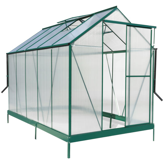 6.3'*10.2'*7' Polycarbonate Greenhouse, Heavy Duty Outdoor Aluminum Walk-in Green House Kit with Rain Gutter, Vent and Door for Backyard Garden, color green