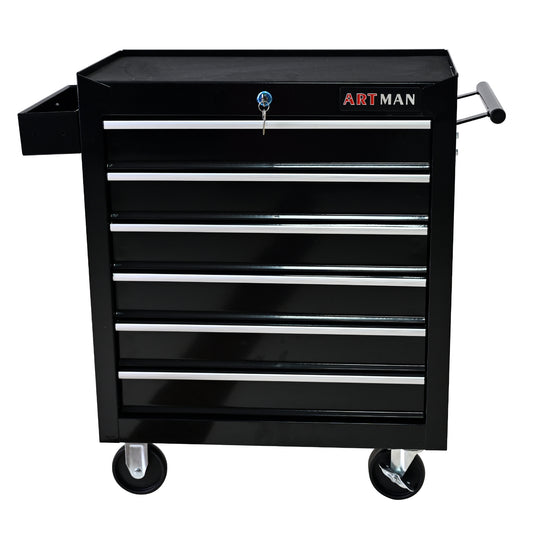 Rolling Tool Chest, 6 Drawer Tool Box with Wheels, Heavy Duty Industrial Service Cart Storage Organizer with Locking System, Rolling Tool Box Organizer Tool Case for Garage, Repair Shop-BLACK