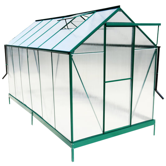 6.3'*12.2'*7' Polycarbonate Greenhouse, Heavy Duty Outdoor Aluminum Walk-in Green House Kit with Rain Gutter, Vent and Door for Backyard Garden, color green