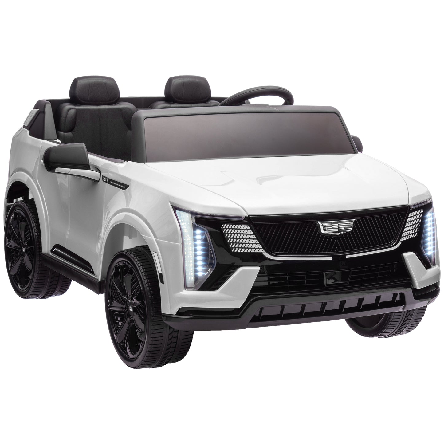 2-Seater Ride on Truck, 12V 10AH Cadillac Escalade IQ 2025 Licensed Kids Electric Car with Remote Control, 4 Spring Suspension Wheels, LED Lights, Music Horn, White