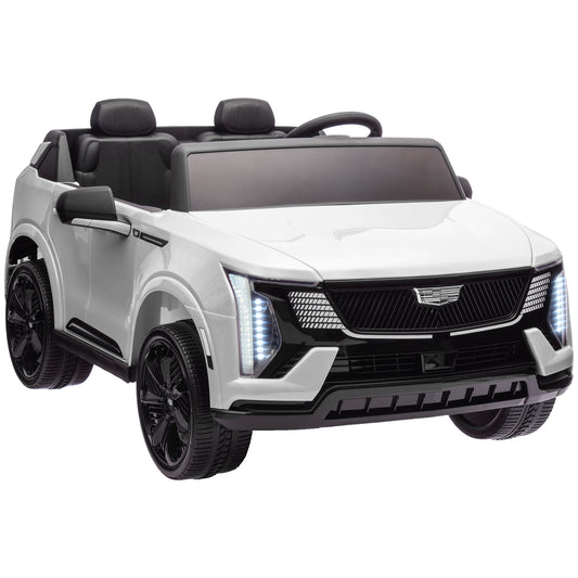 2-Seater Ride on Truck, 12V 10AH Cadillac Escalade IQ 2025 Licensed Kids Electric Car with Remote Control, 4 Spring Suspension Wheels, LED Lights, Music Horn, White