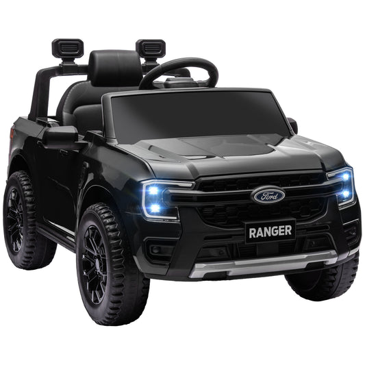 Ford Ranger Licensed 12V Kids Ride on Truck, Toddler Electric Car with Remote Control, Toy Storage, Spring Suspension, LED Headlights, Music Horn, for Ages 3-6 Years, Black