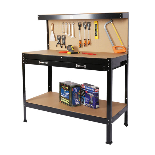Steel Workbench Tool Storage Work Bench Workshop Tools Table W/Drawer and Peg Board 63'