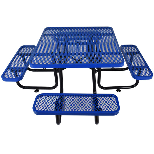 Square Outdoor Steel Picnic Table 46' blue ,with umbrella pole