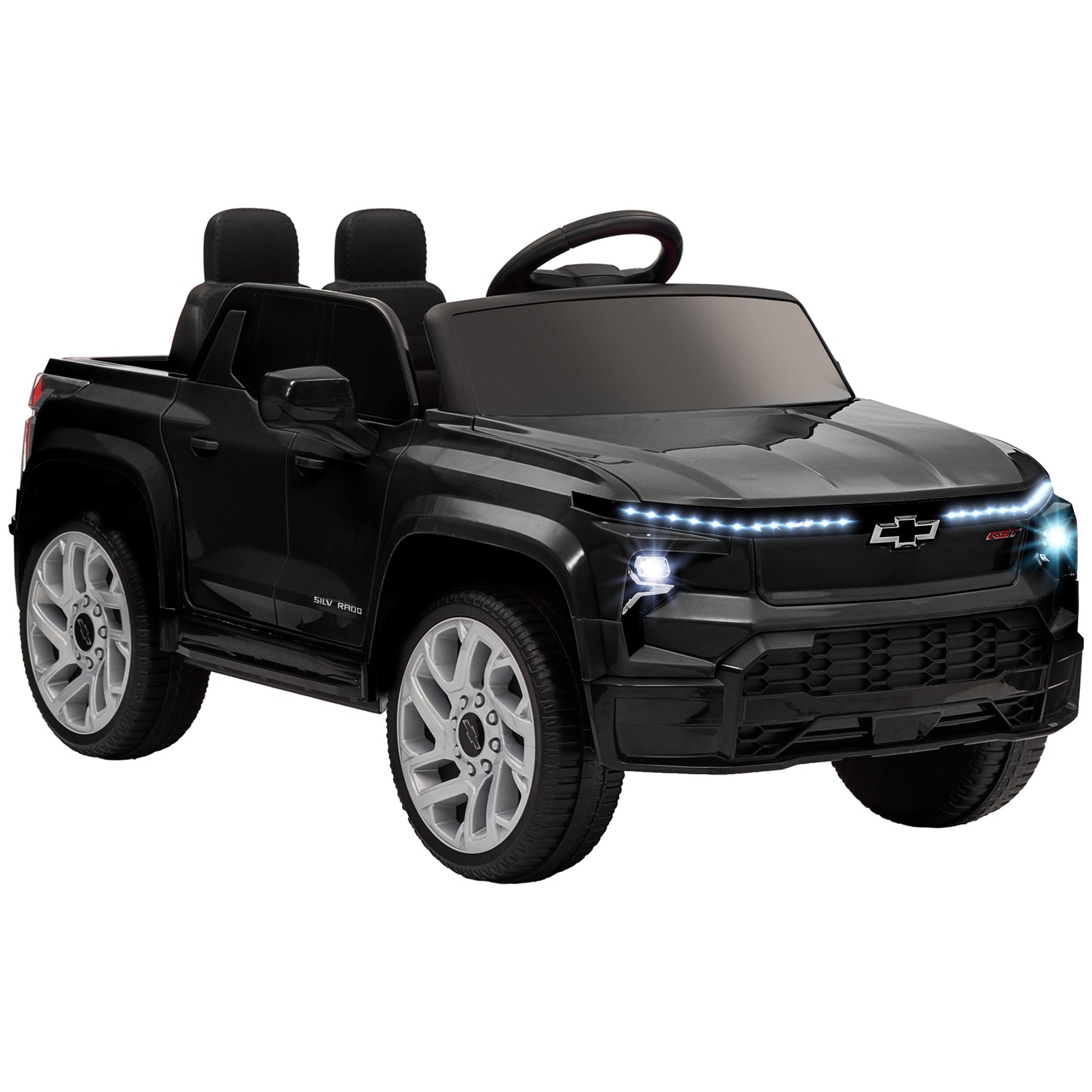 12V Kids Electric Car, Chevrolet Silverado EV RST Licensed Ride on Car with Parent Remote Control, Spring Suspension, Soft Start, Training Wheels, LED Lights, Music, MP3, 3 Speed, Black