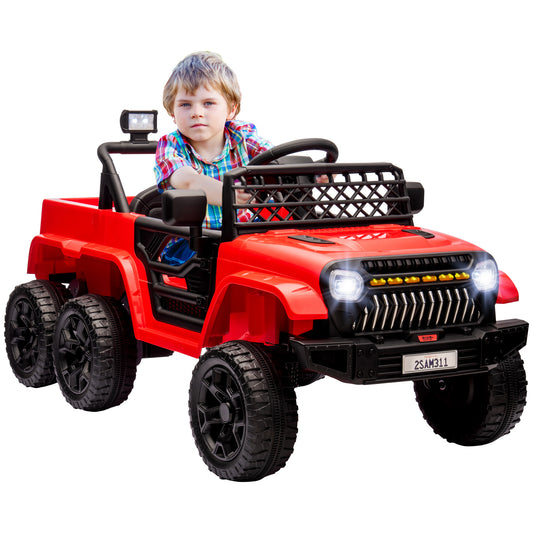 12V 4x4 Kids Ride on Truck with Back Trailer,  2WD/4WD Switchable Kids Electric Car with Parent Remote Control, Spring Suspension System, Soft Start, Music, LED Light, Horn, Red