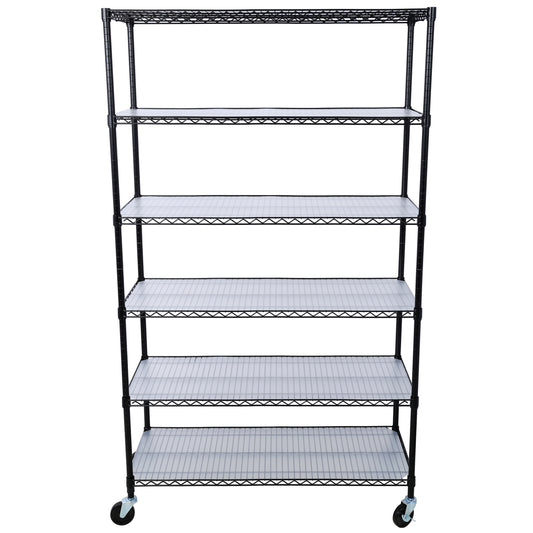 6 Tier 6000lbs Capacity NSF Metal Shelf Wire Shelving Unit, Heavy Duty Adjustable Storage Rack with Wheels & Shelf Liners for Commercial Grade Utility Steel Storage Rack, Black - 82'H x 48'L x 18'D