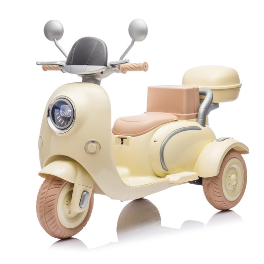 12V Two-seater Kids Ride On Electric Motorcycle,Three Wheels Kids toy with Slow Start,Multi-function player,USB,Bluetooth, light,Backseat flip adult seat, Oversized Storage Box for kids Aged 3-6.