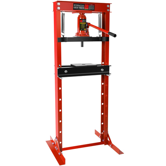 12 Ton Hydraulic Shop Floor Press, Steel H-Frame Shop Press with Steel Plates Adjustable Working Table, Floor Stand Jack for Gears and Bearings