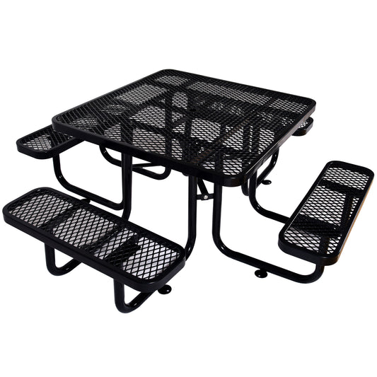 Square Outdoor Steel Picnic Table 46' black ,with umbrella pole