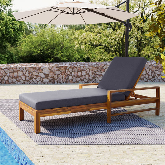 Acacia Wood Adjustable Backrest Outdoor Lounge Chair, Suitable for Gardens, Terraces, and Poolside Areas
