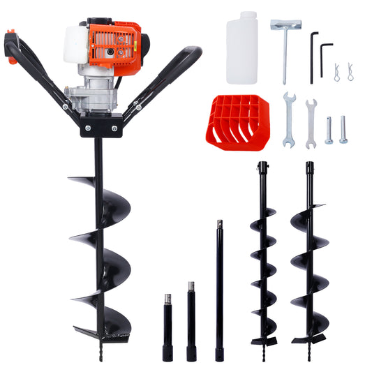 V-Type 52CC 2 Stroke Gas Post Hole Digger One Man Auger EPA Machine Plant Soil Digging Fence withHole Digger Replacement Auger Bits L4'+L6'+L8' DRILL BITS+EXT ROD KITS