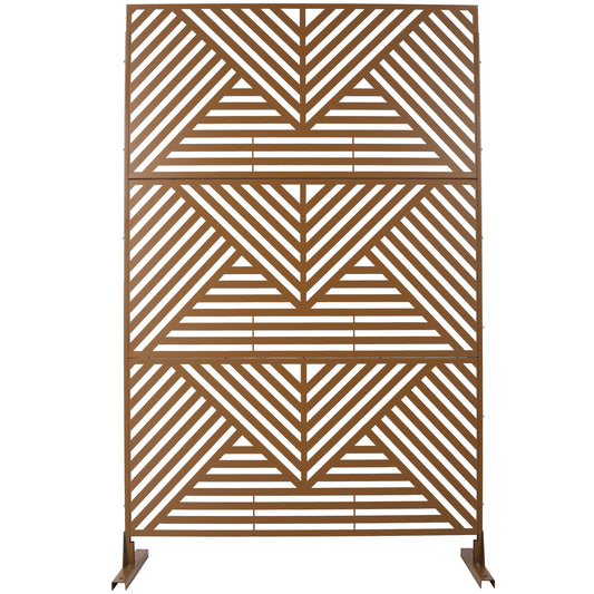 Outdoor & Indoor Privacy Screen Metal Privacy Screen 76' H×48' W, Freestanding Decorative Privacy Screen for Deck Balcony Patio, Privacy Fence Panels for Outside Lawn Garden PS101 BROWN