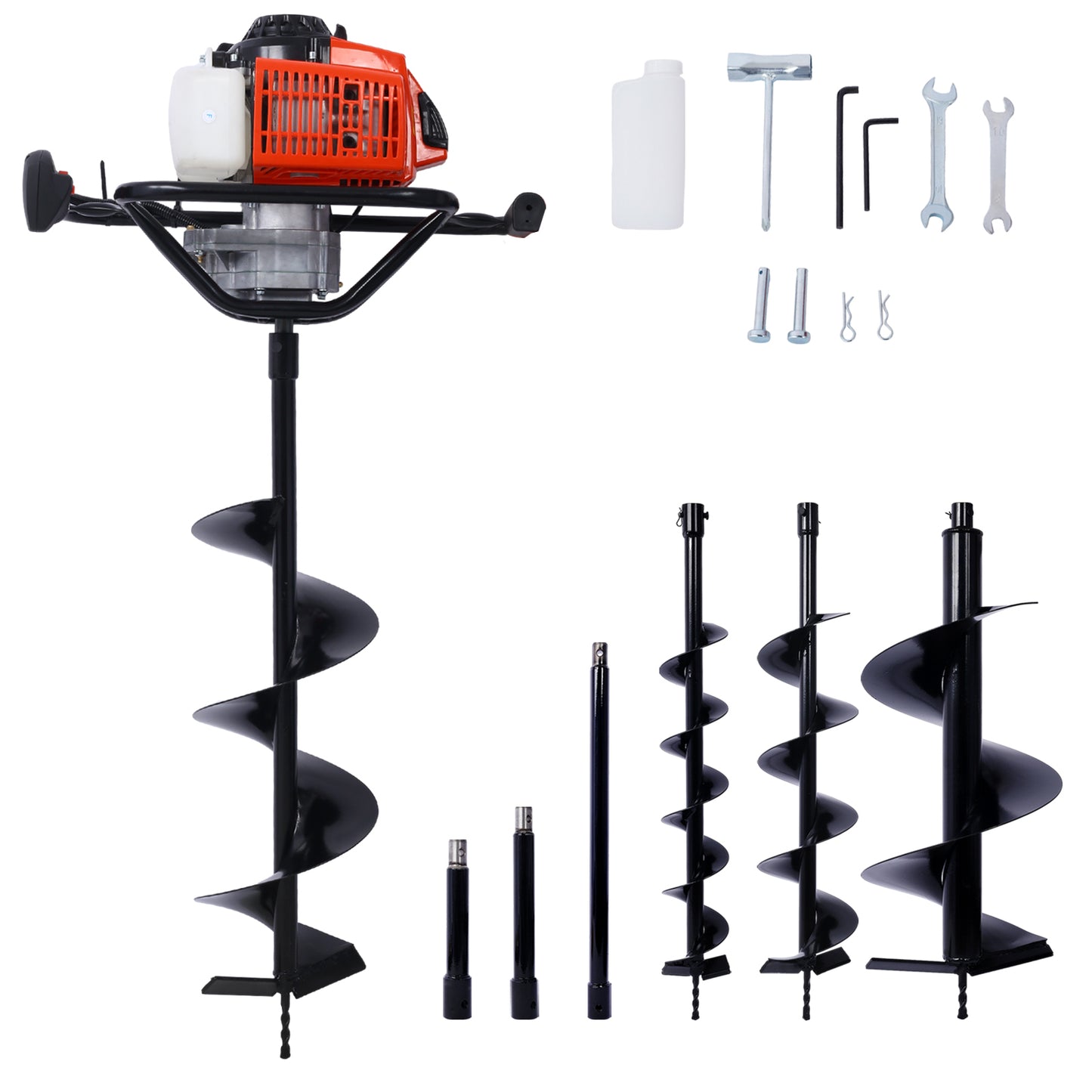 2.7HP Post Hole Digger 63cc Gas-Powered 2-Stroke Auger Digging Drill Shaft Size 3/4' ,EPA certificated with L4'+L6'+L8'+L12' DRILL BITS+EXT ROD KITS
