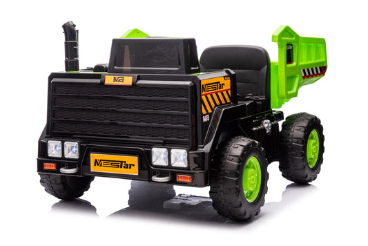 24V Electric Kid Ride On Car with Remote Control, 2 Seater 24' Wideth Ride on Engineering Vehicles for Kids, Battery Powered Kids Ride on Car Green, 4 Wheels Vehicles Children Toys, LED Headlights