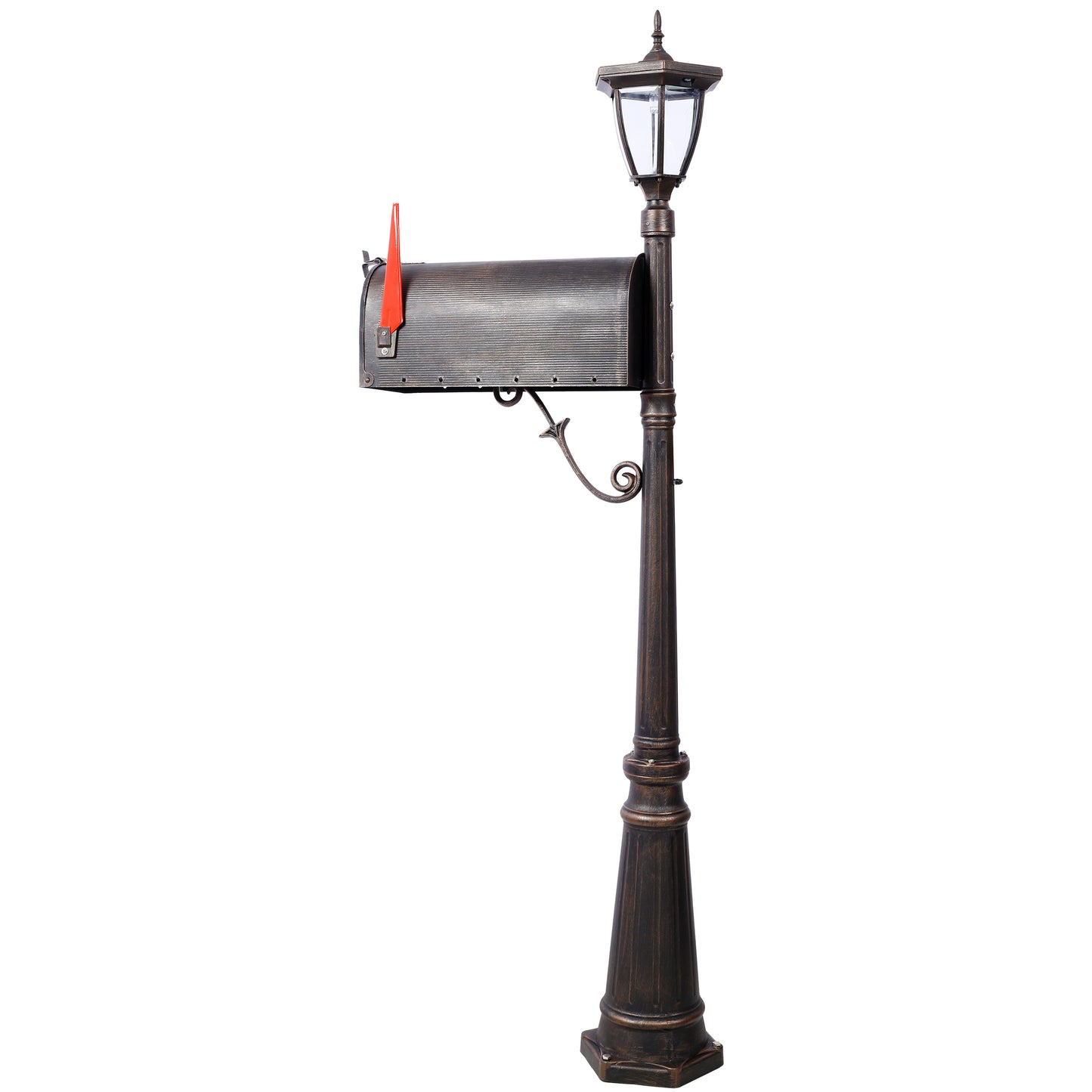 Mailbox/Post Light Combination Kit , Post with Mailbox, Fluted Base,  Decorative Modern Mailbox with Post, Stratford Heavy Duty Cast Aluminum Mailboxes for Outside, Mailbox Post Large Mail Box