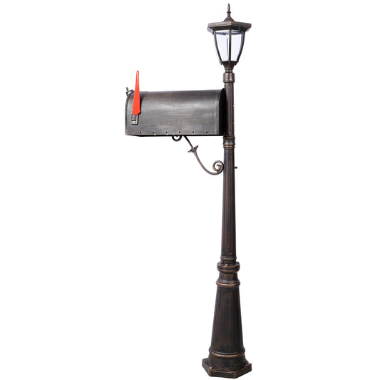 Mailbox/Post Light Combination Kit , Post with Mailbox, Fluted Base,  Decorative Modern Mailbox with Post, Stratford Heavy Duty Cast Aluminum Mailboxes for Outside, Mailbox Post Large Mail Box