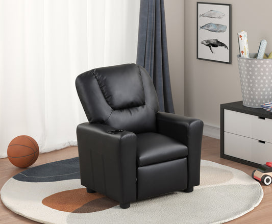 Marisa 23' Black PU Leather Kids Recliner Chair with Cupholder