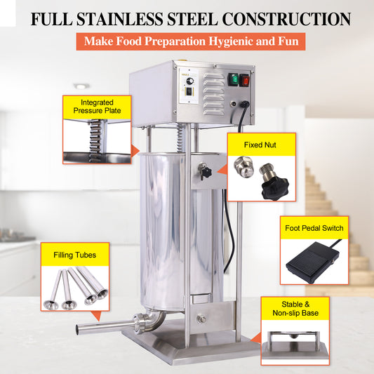 Electric Sausage Filler 30L Sausage Maker Stainless Steel Sausage Stuffer 110V 250W Sausage SSteel Stuffing Tubestuffer