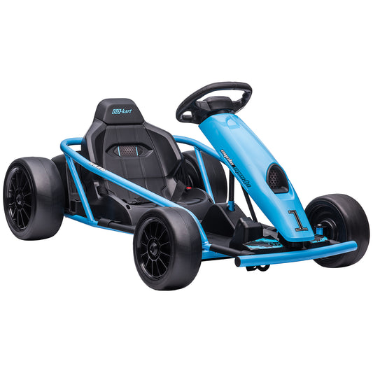 24V 8.1 MPH Electric Go Kart, Drifting Car Battery Powered Ride on Toy Outdoor with Slow Start, Music, Horn Honking and Safety Belt, for 8-12 Years Old, Blue
