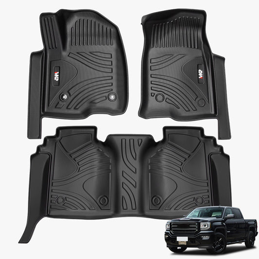 All Weather Floor Mats for Chevy Silverado GMC Sierra 1500 2019-2025, 2020-2025 SLV/SRA 2500 3500 HD Crew Cab (with Rear Under-Seat Storage)