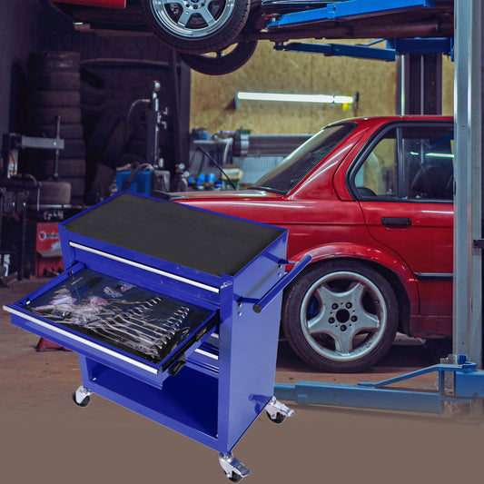 4-Drawer Rrolling Tool Box, 24.4' With 4 Wheels and Drawers With Tools, for Garage, Warehouse, Workshop, Shop,BLUE