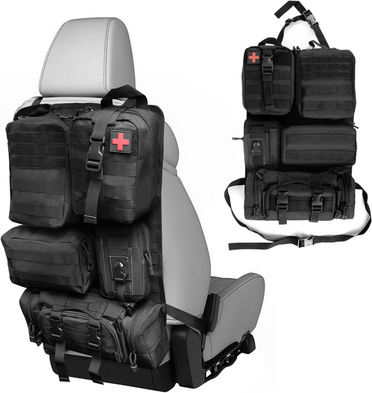 Universal Car Seat Back Molle Panel Organizer with 5 Detachable Molle Pouches for Most Vehicel