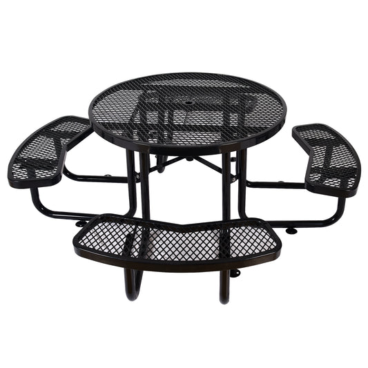 Round Outdoor Steel Picnic Table 46' black ,with umbrella pole