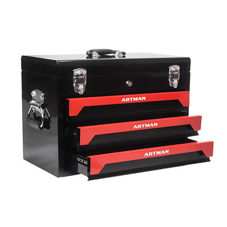20' Portable 3 Drawer Steel Tool Box with Metal Latch Closure, Black&Red