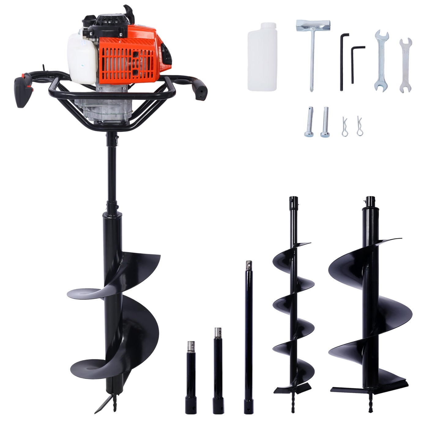 2.7HP Post Hole Digger 63cc Gas-Powered 2-Stroke Auger Digging Drill Shaft Size 3/4' ,EPA certificated with L6'+L10'+L12' DRILL BITS+EXT ROD KITS
