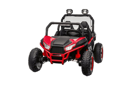 24 Volt Ride on Toys with Remote, Metal Frame Electric Powered off-Road UTV with 2 XL Seater, 4x200W 5MPH Max, 4WD/2WD Switchable, 3 Speeds, Bluetooth, Storage,red