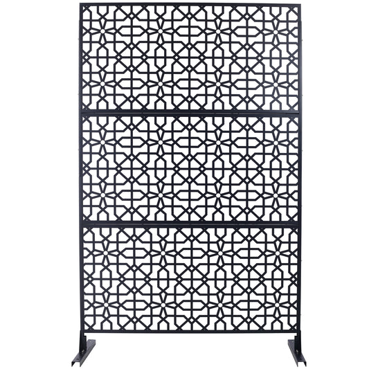 Outdoor & Indoor Privacy Screen Metal Privacy Screen 76' H×48' W, Freestanding Decorative Privacy Screen for Deck Balcony Patio, Privacy Fence Panels for Outside Lawn Garden PS106 BLACK