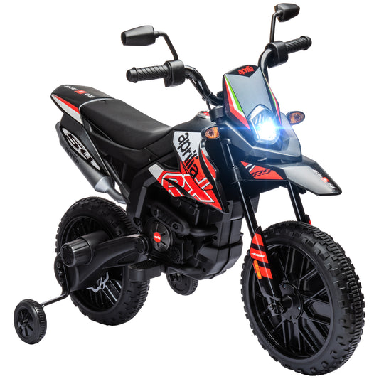 12V Kids Motorcycle, Aprilia Licenced Electric Motorcycle for Kids with Training Wheels, Spring Suspension, LED Light, USB, Music, Battery Powered Electric Dirt Bike for Boys Girls, Red