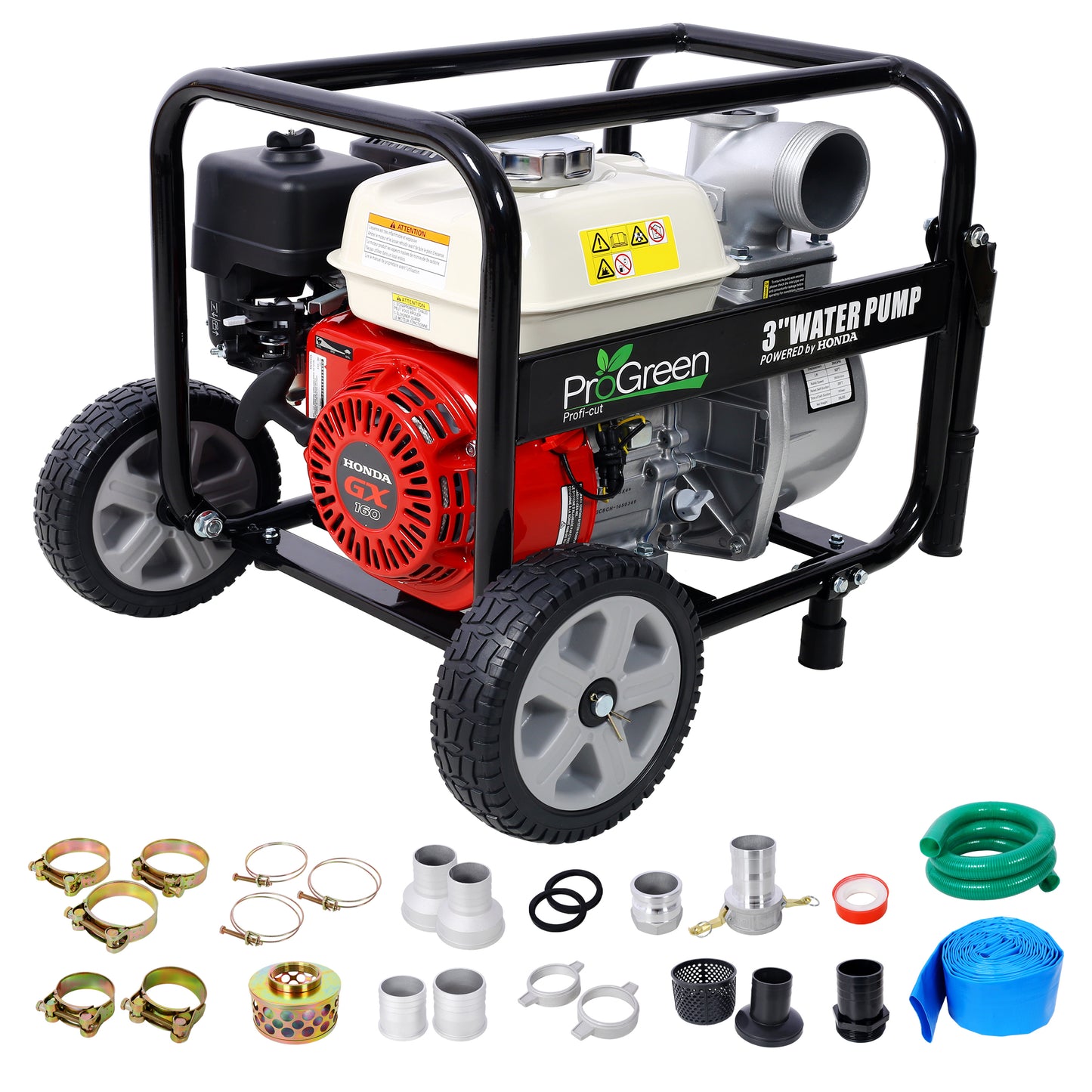 Water Pump 3'  264Gpm ,163cc Honda GX160 Engine, 3IN NPT COUPLER ,WITH ACCESSORIES KIT AND HANDLE WHEEL KIT