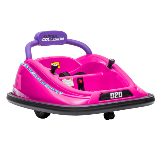 12V Toddler Bumper Car with Remote Control, 360° Rotation Kids Electric Ride-On Toy, Twins Motor, Colorful LED Lights, 3 Songs, for Boys and Girls, Pink