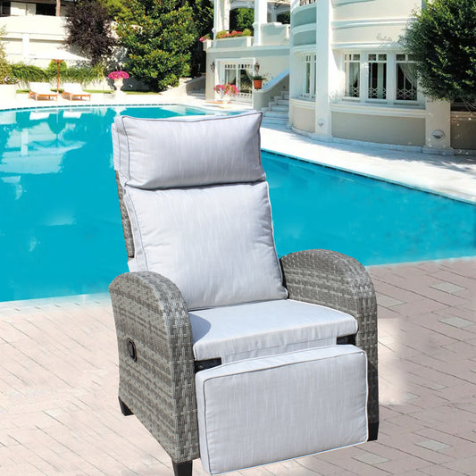 Outdoor Wicker Recliner Chair with Adjustable Backrest and Armrests,All Weather Conversation Chairs , for Courtyard Swimming Pool Balcony