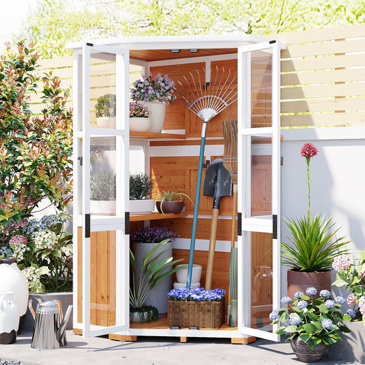 63'' Height Garden Wood Storage Cabinet Outdoor Tool Storage Shed, Mini Greenhouse Cold Frame with Waterproof- Roof and Lockable Door for Backyard,Patio, Lawn, Yellow