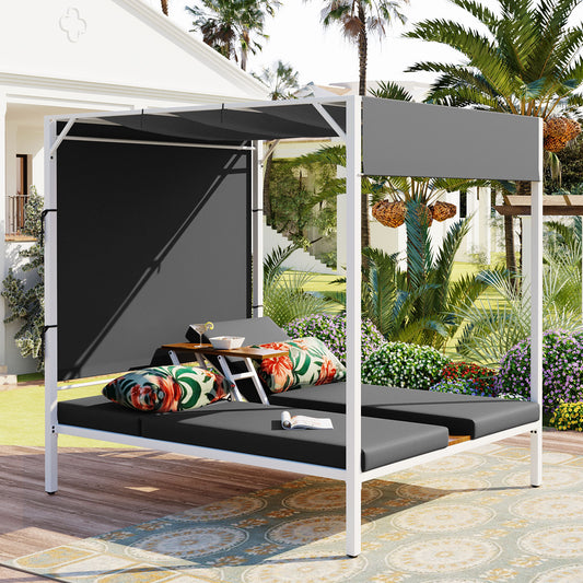 Outdoor Patio Sunbed Daybed with Cushions, Adjustable Seats