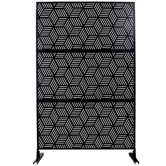 Outdoor & Indoor Privacy Screen Metal Privacy Screen 76' H×48' W, Freestanding Decorative Privacy Screen for Deck Balcony Patio, Privacy Fence Panels for Outside Lawn Garden PS116 BLACK